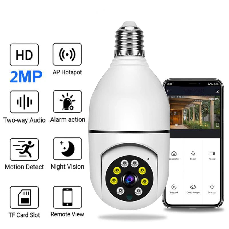 Bulb Surveillance Camera Night Vision Wireless 355° Wifi IP PTZ Outdoor Camera Indoor Security Monitor Wifi Camera Smart Securit