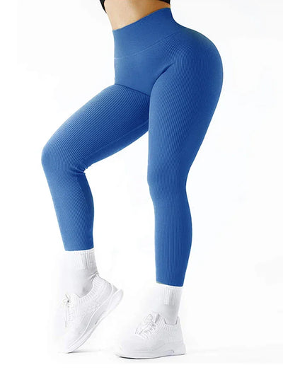 High Waisted Seamless Yoga Leggings, Ribbed Sportswear Tights