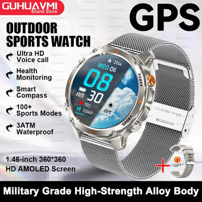 2025New Smart Watch For Men 1.46'' 360*360 HD AMOLED Color Display Voice Call Compass LED Sports Fitness Waterproof Watch Ladies