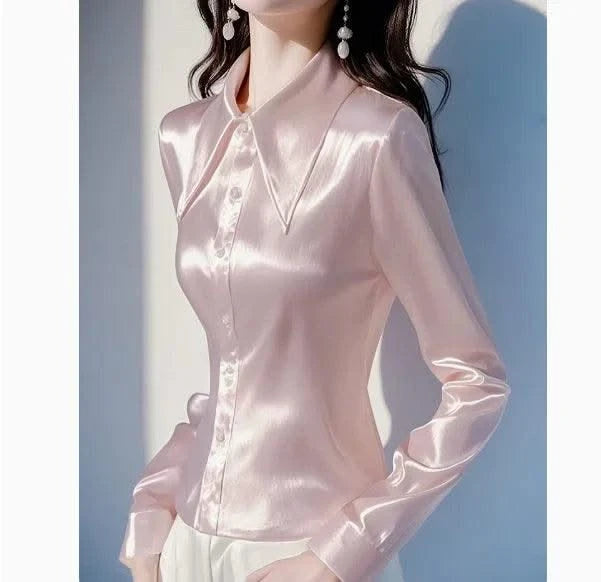 Pink Satin Women Waist-hugging Professional