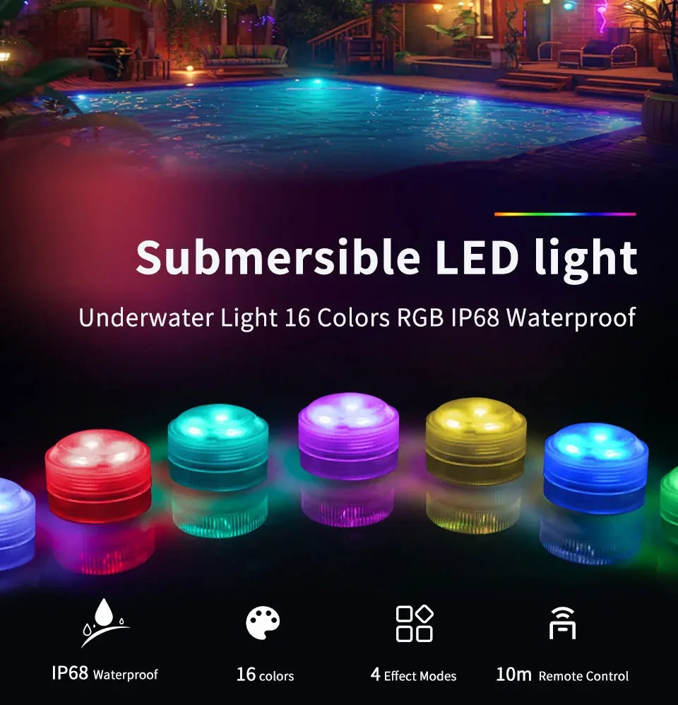 3Leds RGB LED Underwater Light Submersible Night Lamp Battery Powered Garden Swimming Pool Light For Wedding Party Vase Bowl