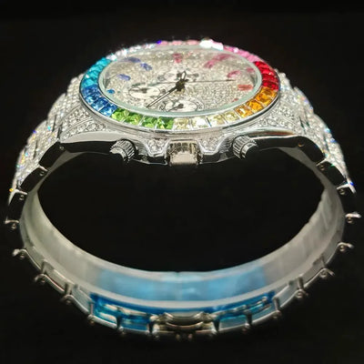 2025 Top Luxury Watch For Men Fashion Ice Diamond Hip Hop Rainbow Diamond Multifunction Man Quartz Wristwatch Gift Dropshipping