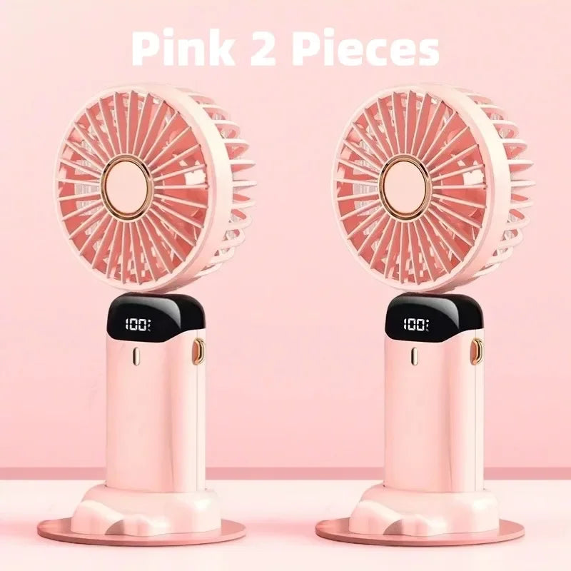 USB Handheld Mini Fan Foldable Portable Neck Hanging Fans 5 Speed USB Rechargeable Fan with Phone Stand and Display Screen
