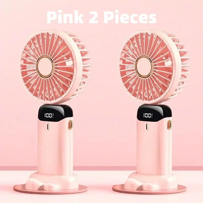 USB Handheld Mini Fan Foldable Portable Neck Hanging Fans 5 Speed USB Rechargeable Fan with Phone Stand and Display Screen