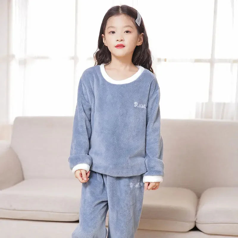 Flannel Pajama Pullover Top Winter Toddler Children Baby Coral Fleece Warm Sweatshirt Pant 2pcs Boy Girl Kids Fall Sleepwear Set