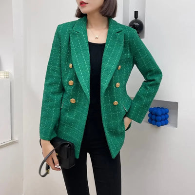 Green Double Breasted Women's Blazer, Beige, Black, Red Women Suit Jacket, Spring Vintage Female Coats