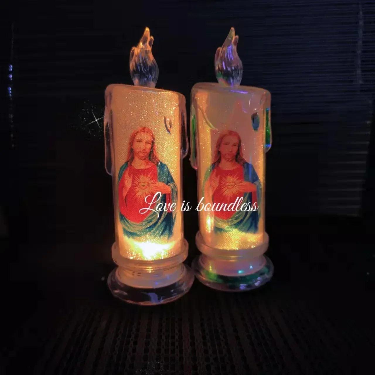 Led candle jesus virgin mary church prayer religious activities candlelight home decoration
