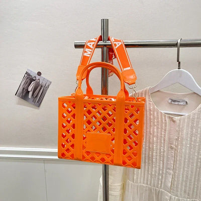 Designer Tote Bag For Women Brand Hollow Out Shoulder Bag 2025 New Travel Beach Handbag Purple Bag Fashion Shopper Purse