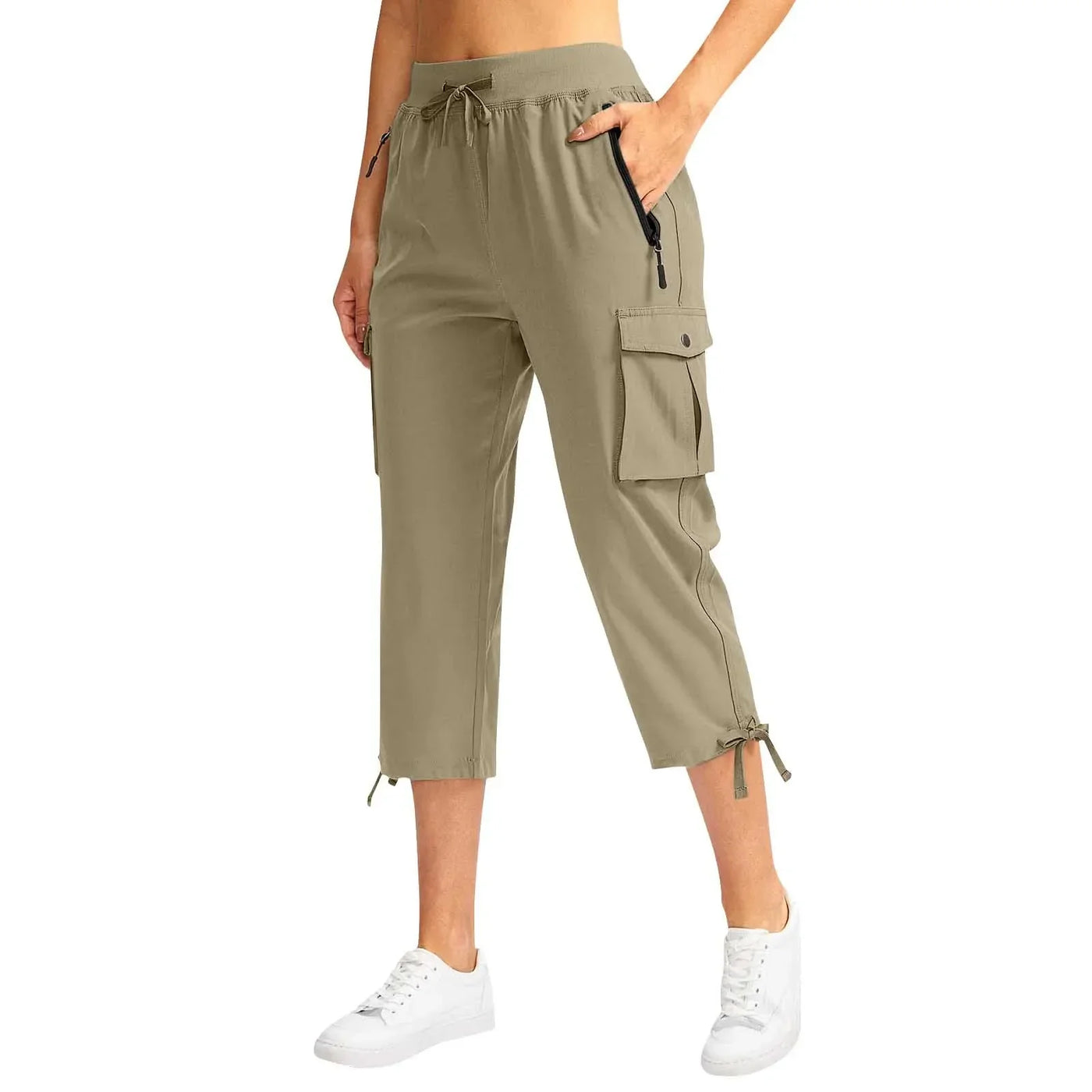 Womens Cargo Capris With 6 Pockets Lightweight Quick Dry Outdoor Travel Casual Comfy Summer Pants Korean All-Match High Waist