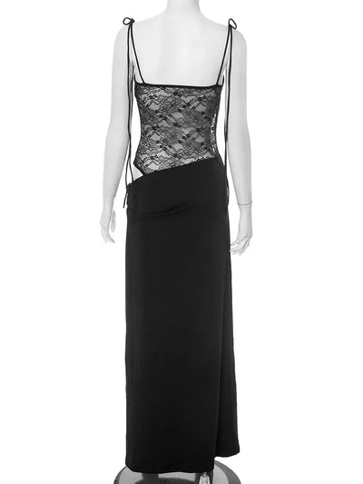 Lace-up Long Dresses For Women Evening Party Clothing Asymmetrical Lace Bodycon Vestidos De Mujer Sleeveless Robe Femme Été