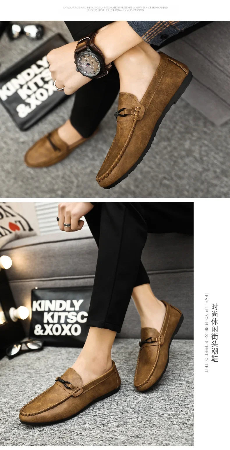 Summer New Men's Loafers Comfortable Flat Casual Shoes Men Breathable Moccasins Slip-On Soft Leather Driving Shoes 2025