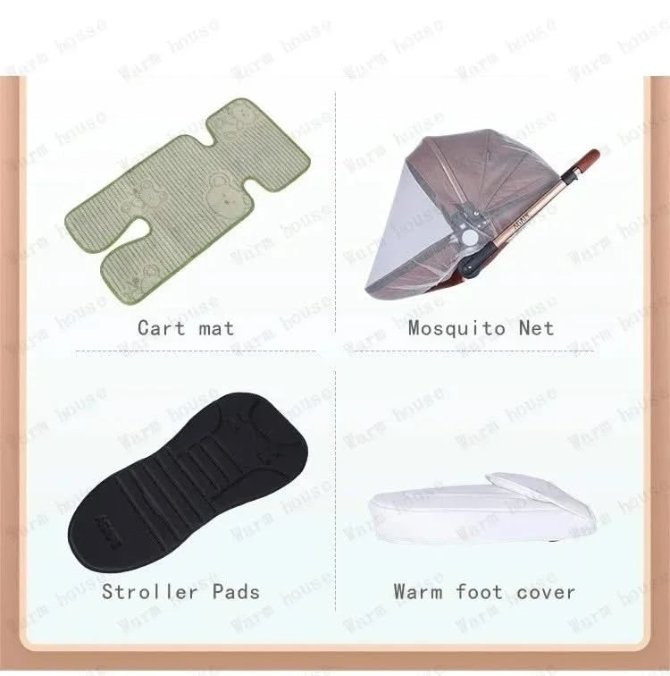 3-in-1 Luxury High-view Baby Stroller with Car Seat Foldable Newborn Baby Stroller PU Leather Two-way Baby Stroller