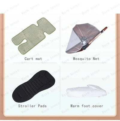 3-in-1 Luxury High-view Baby Stroller with Car Seat Foldable Newborn Baby Stroller PU Leather Two-way Baby Stroller