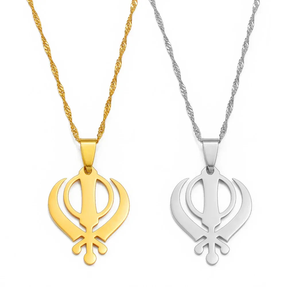 Anniyo Sikhism Necklace Pendant Sikh Khanda Jewelry Black/Gold Color Necklaces India Pakistan Malaysia Punjab Religious @009521