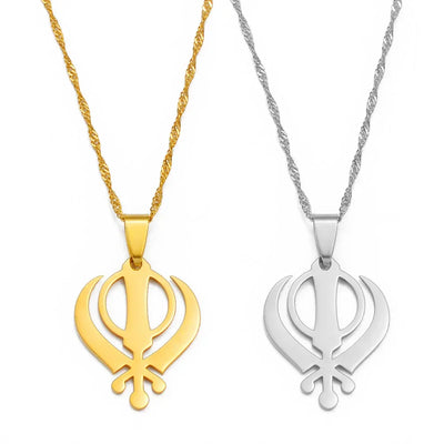 Anniyo Sikhism Necklace Pendant Sikh Khanda Jewelry Black/Gold Color Necklaces India Pakistan Malaysia Punjab Religious @009521
