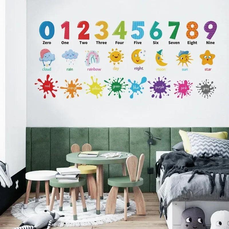 Home decor for living room bedroom early education number english color wall decal animal sticker