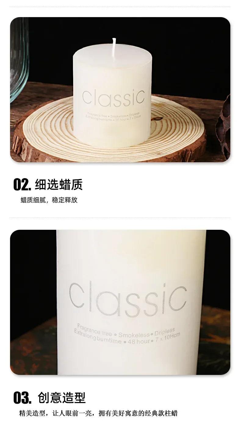 Classic european ivory white large cylinder candle smokeless tasteless romantic wedding hotel decoration holiday
