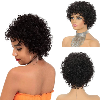 Short Kinky Curly Human Hair Wig Afro Short Wigs Pixie Cut Wig Human Hair No Lace Front Natural Brazilian Hair Wigs For Women