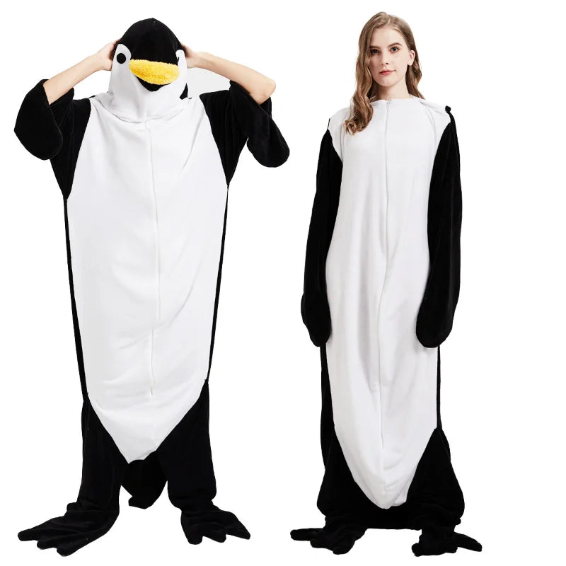 New Penguin Plush One-piece Pajamas Flannel Cartoon One-piece Pajamas Halloween Animal Performance Home Clothes
