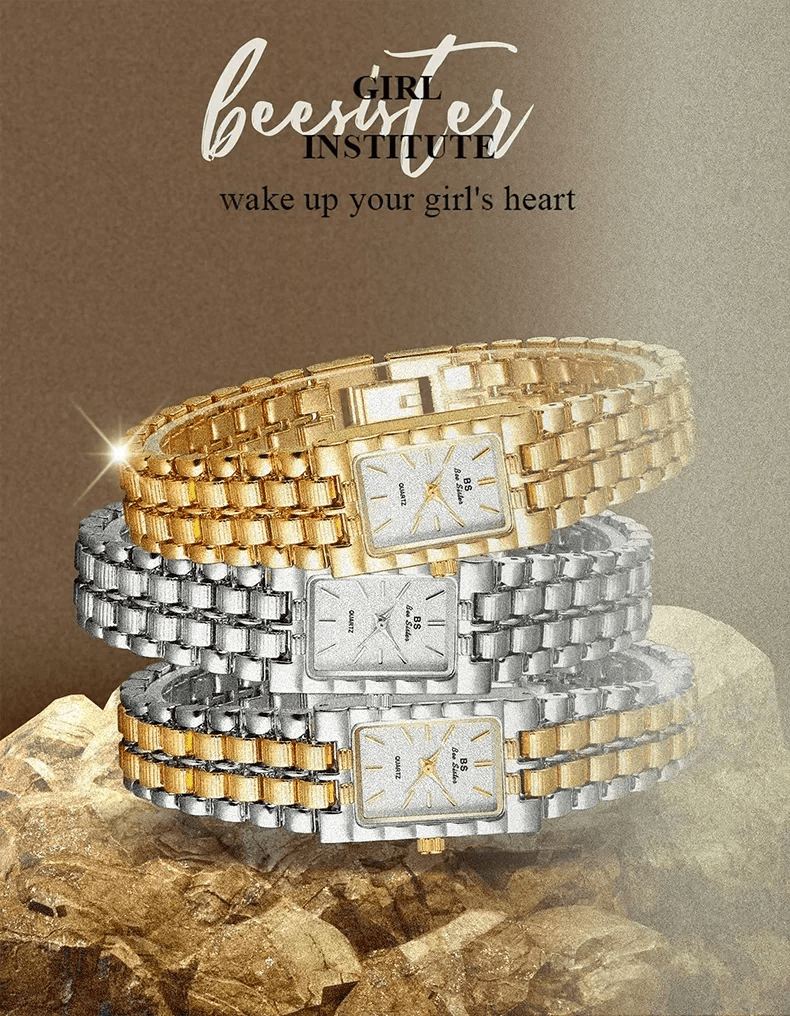 Luxury ladies’ watch retro elegant gold silver small square high quality watchchain gift watches for women