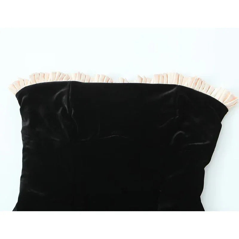 YENKYE Black Strapless Christmas Dress Sexy A Line Vintage Velvet Party Mini Dresses Elegant Women Dresses
