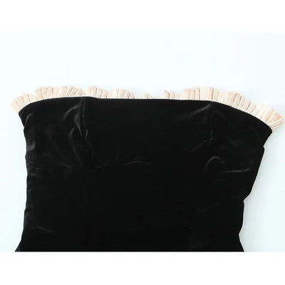 YENKYE Black Strapless Christmas Dress Sexy A Line Vintage Velvet Party Mini Dresses Elegant Women Dresses