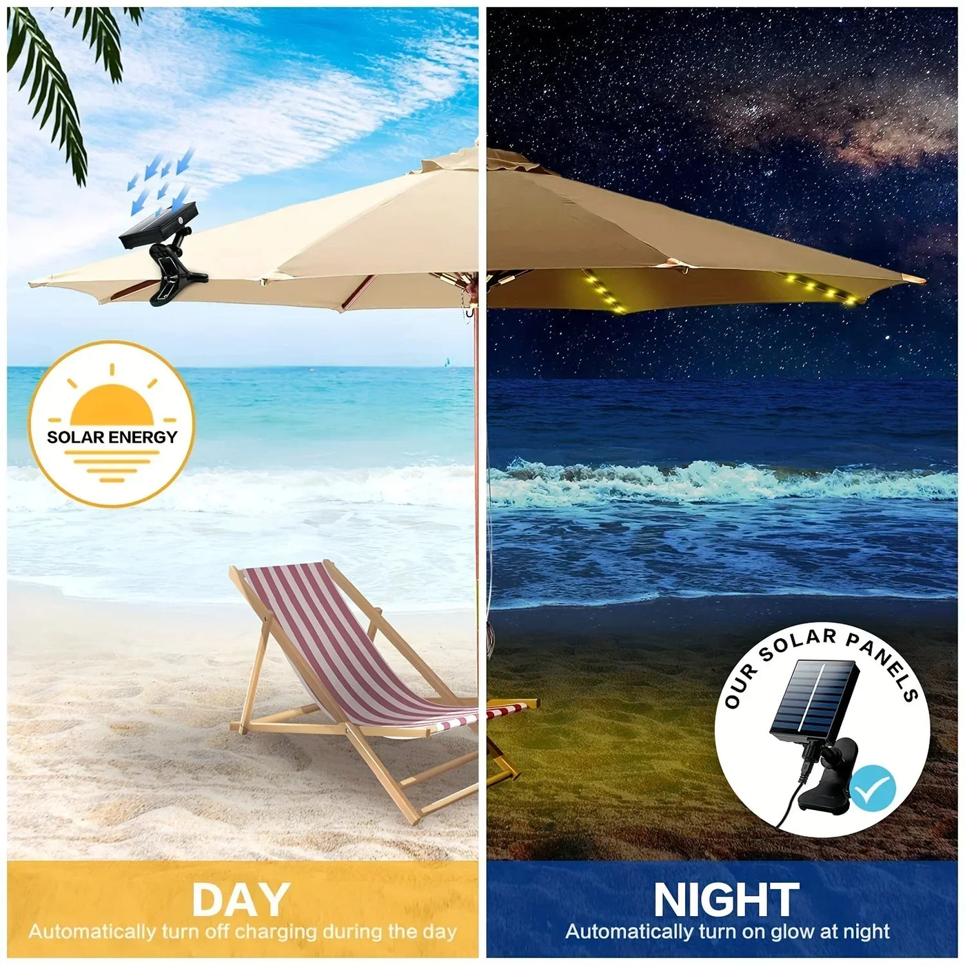 Solar Patio Umbrella Lights 8 Modes String Lights with Clip Waterproof Light for Outdoor Lighting Deck Garden Party Decoration