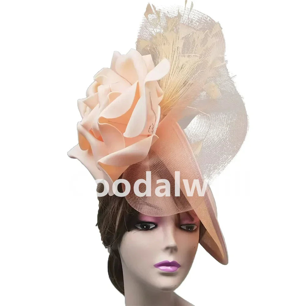 Big Flower Fascinator Derby Hat Women Party Dinner Headpiece Royal Ascot Pillbox Fascinator Hat Women Wedding Chapeau Cap Event