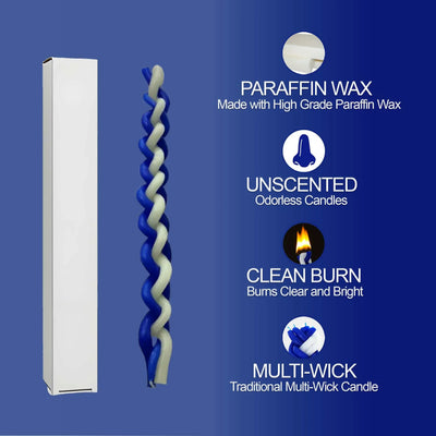 2PACK Havdalah Candle Blue and White Braided Jewish Largest Candle Smokeless Lighting Shabbat Candles for Saturday Night
