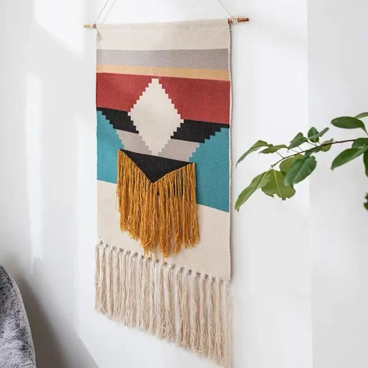 Home decoration Bohemian Tapestry Wall decor aesthetic room Tassel Macrame Hanging Art geometric Woven Cotton Handmade Linen for