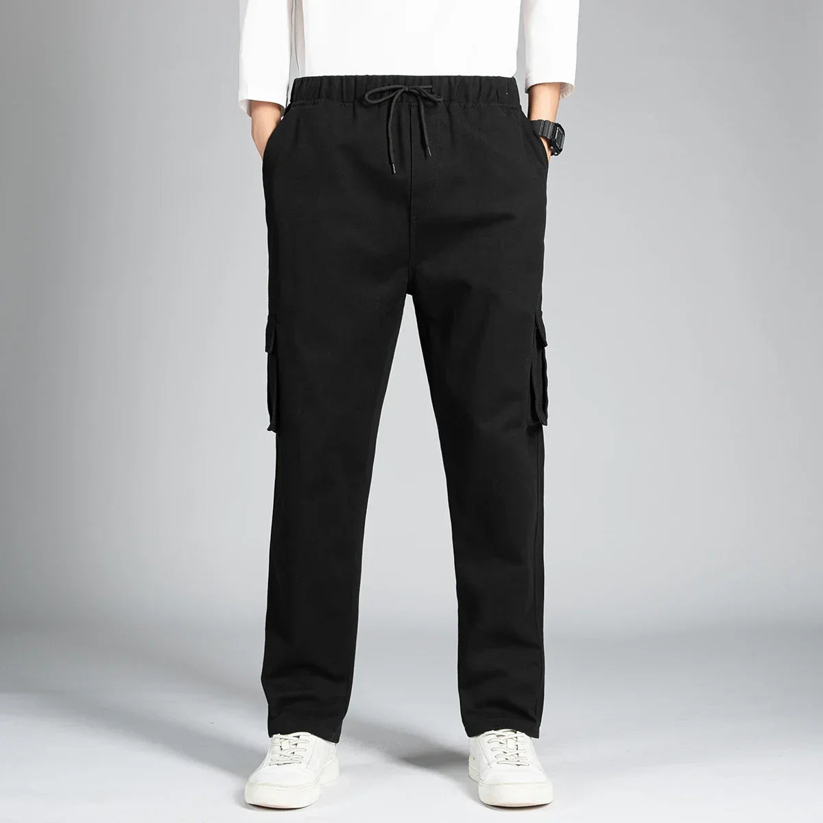 Men's Casual Wide Leg Pants Loose Straight Hip-Hop Streetwear Fashion Cargo Trousers with Pockets