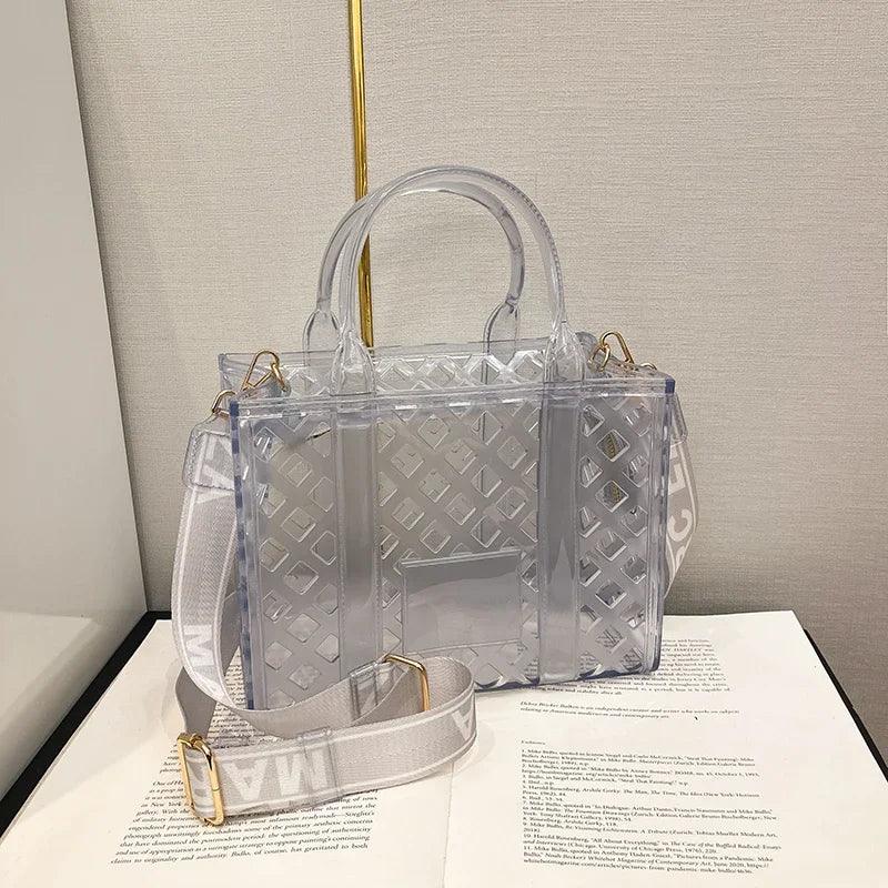 Designer Tote Bag For Women Brand Hollow Out Shoulder Bag 2025 New Travel Beach Handbag Purple Bag Fashion Shopper Purse