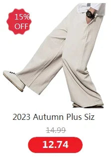 Wide leg Pants Men Streetwear Baggy Loose Pants M-8XL Plus size Ankle length Trousers cotton linen pants Black white khaki