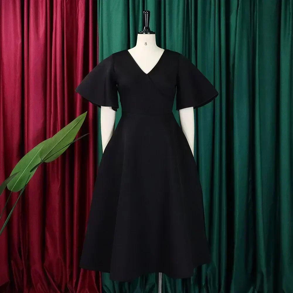 Elegant party dresses for women v neck ruffles sleeve high waisted pleated mid calf luxury birthday dinner vestidos