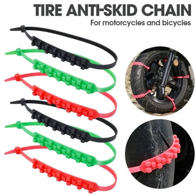 10pcs Anti-Skid Snow Chains for Motorcycles Bicycles Winter Tire Wheels Non-slip Cable Ties Motorbike Emergency Tire Chain Tool