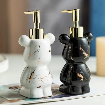 Luxury Marbling Bear Shape Ceramics Soap and Gel Dispenser Creative Black White Empty Shampoo Bottle Bathroom Storage Accessorie