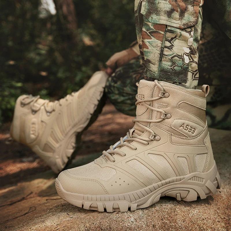 Men's high top hiking boots, sporty and stylish outdoor style, solid color, anti slip and wear-resistant rubber sole