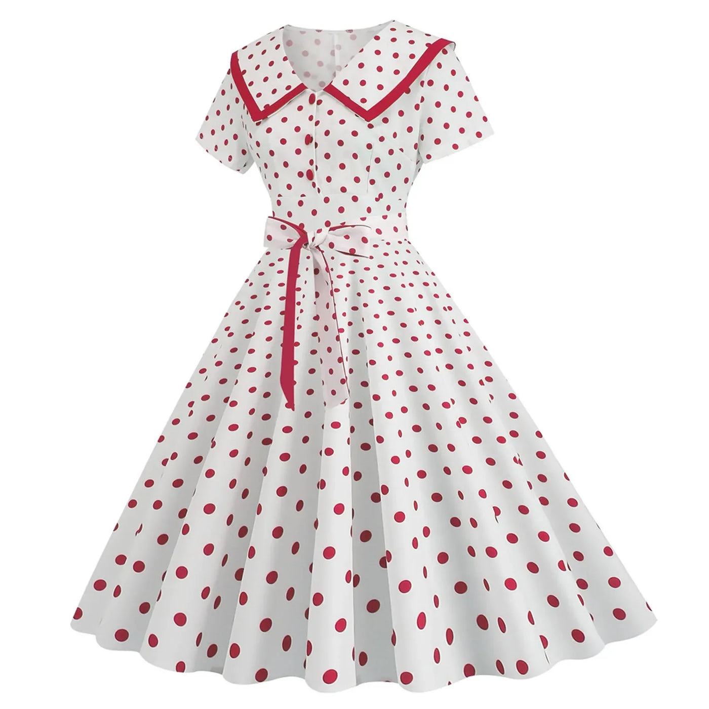Polka Dot Print Vintage Dress For Women A Line Temperament Lapel Cocktail Party Dresses Ladies Slim Long Dresses With Belt