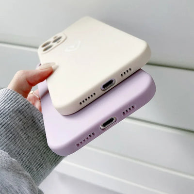Cute Love Heart Soft Bumper Phone Case For iPhone 16 15 14 13 12 11 Pro X XR XS Max 8 7 Plus Mini Candy Matte Shockproof Cover