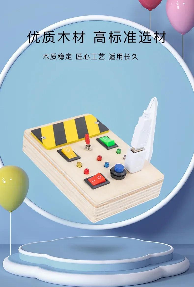 Montessori busy board sensory toys wooden with led light switch control travel activities children games for 2-4 years