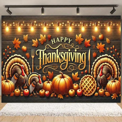 Autumn Harves Happy Thanksgiving Background Pumpkin Turkey Orange Backdrop Banner Party Decorations Supplies Family Party Gifts