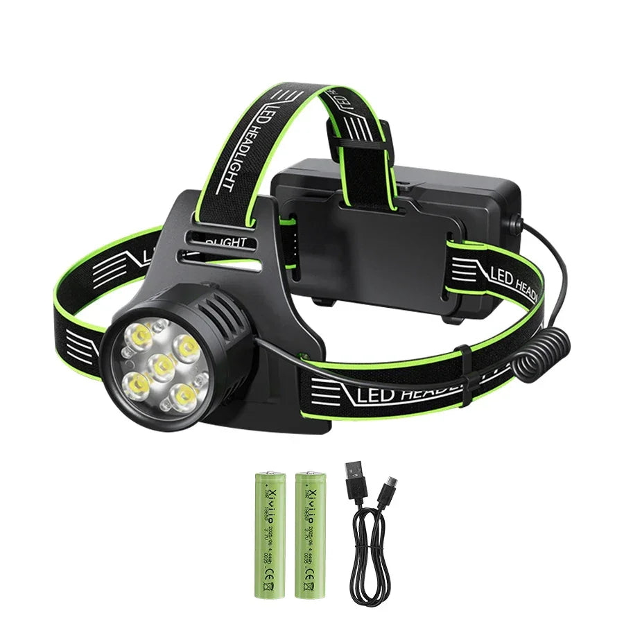 Super Portable Rechargeable Headlamp 5LED Fixed Focus Headlight Waterproof Outdoor Camping Fishing Mountaineering Work Head Lamp