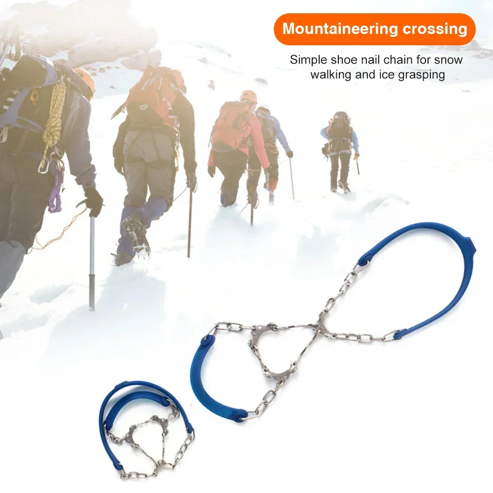 1Pair Anti Slip Ice Gripper Climbing Crampons 6 Teeth Steel Ice Grips Snow Walking Shoes Spikes Cleats Chain Claws Boots Cover
