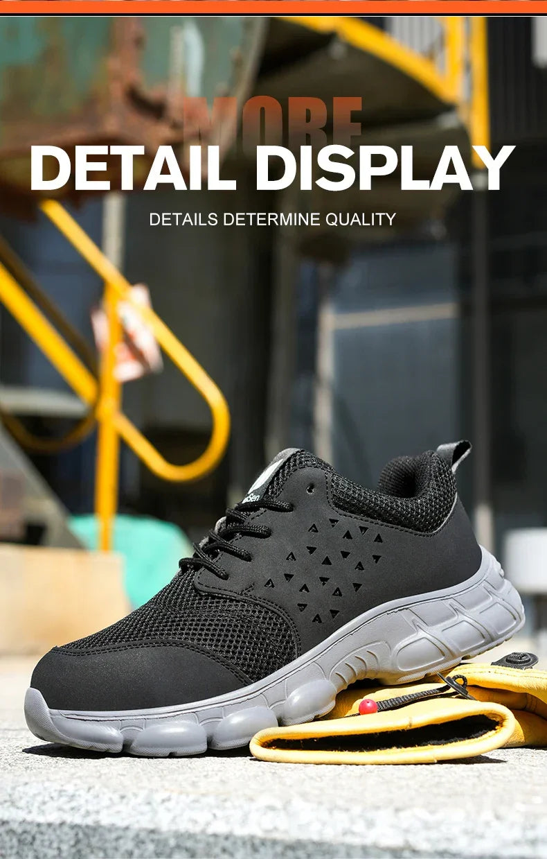 Men's Safety Shoes Comfortable Non-Slip Work Shoes Lightweight Breathable Safety Toe Casual Sneakers for Construction Site Black