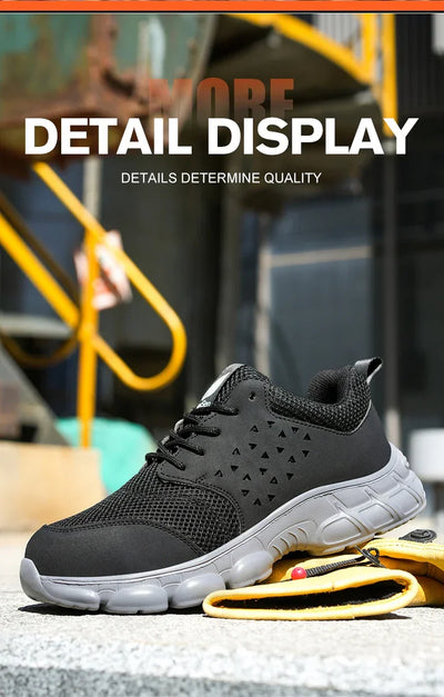 Men's Safety Shoes Comfortable Non-Slip Work Shoes Lightweight Breathable Safety Toe Casual Sneakers for Construction Site Black