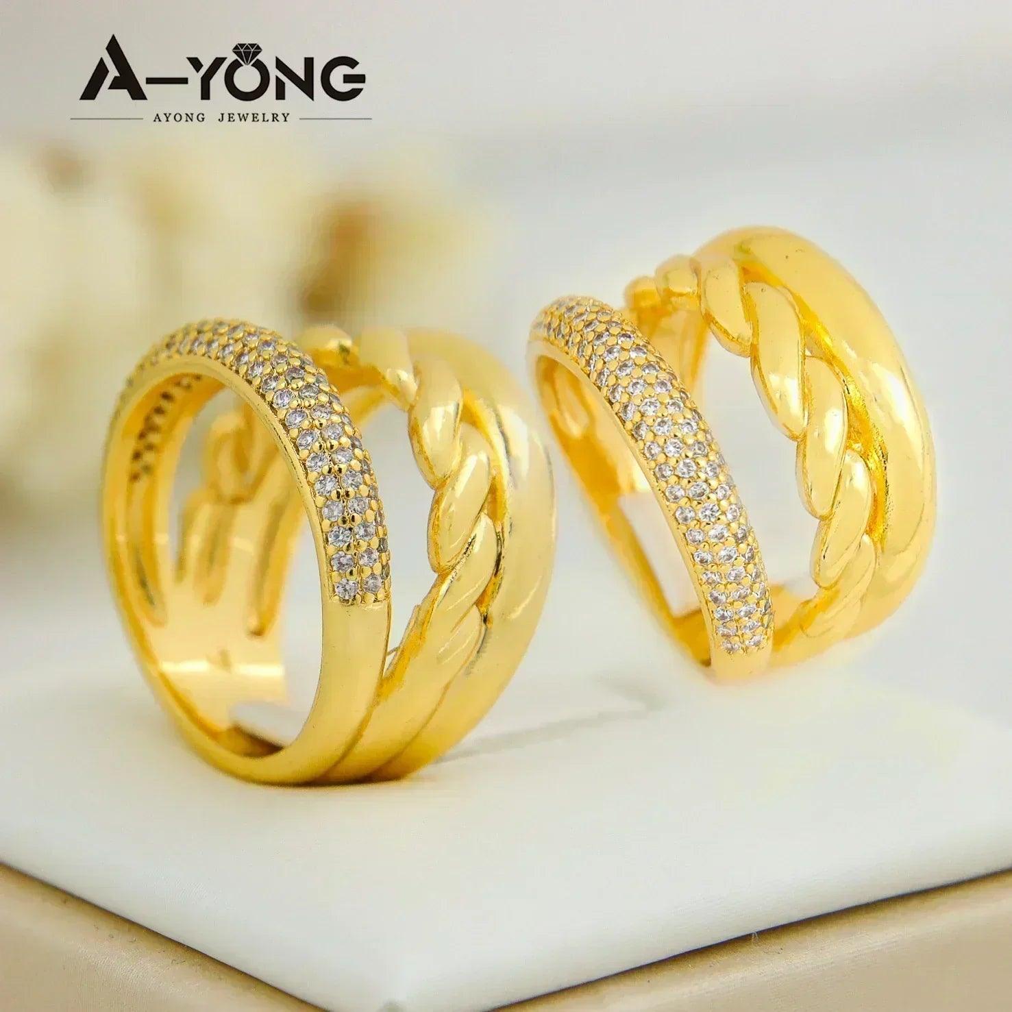 Luxury dubai gold color rings 21k plated fashion punk saudi middle east women vintage jewelry bridal wedding party gifts