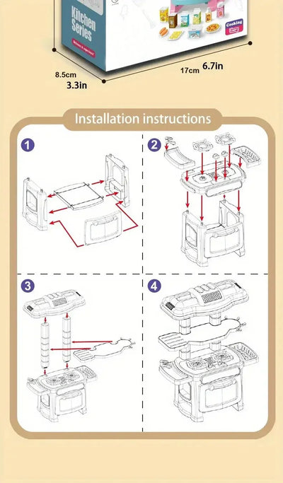 Mini Kitchen Counter Play Set DIY Simulated Cooking Food Tableware Play House Role Play Pretend Game Toy Gift Kid Boy Children