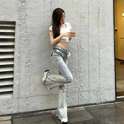 Ladies Flared Leggings Skinny Trend Bell Bottom Low Waist Wide Leg Long Sexy Fashion Denim Jeans Pants for Women 2024 Vintage