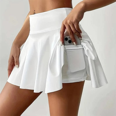 Women's Sports High Waisted Short Skirt Comfortable Breathable Belt Safety Pants and Pocket Tennis Yoga Golf Mini Skirt