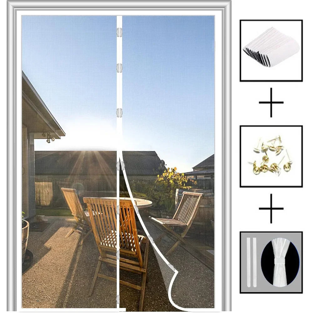 Magnetic Screen Door Curtain Anti Mosquito Insect Fly Bug Polyester Soft Door Curtain Easy Installation Auto-Close Door Mesh